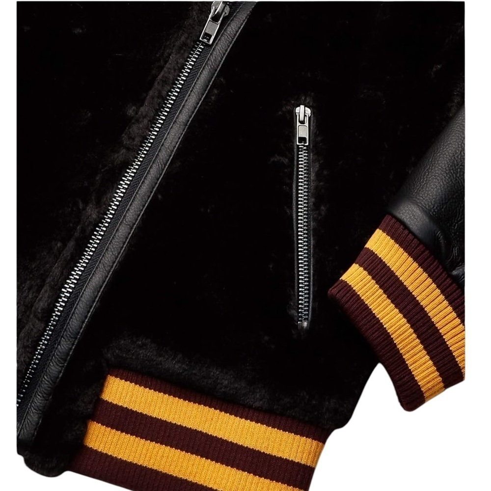 William Rast Noelie Varsity Moto Jacket Black Faux Fur & Leather Oversized Small - Picture 6 of 16